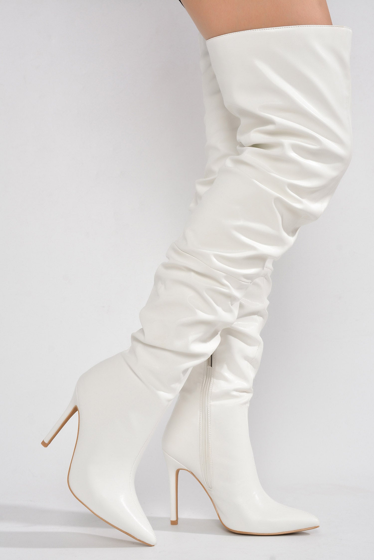 UrbanOG - Leexa Pointy Toe Thigh-High Slouch Heel Boots - BOOTS