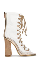 Lookey Clear Lace Up Rhinestone Ankle Boots