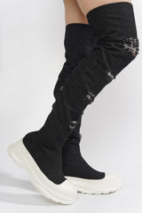 Looks Chunky Sole Thigh High Denim Sneakers
