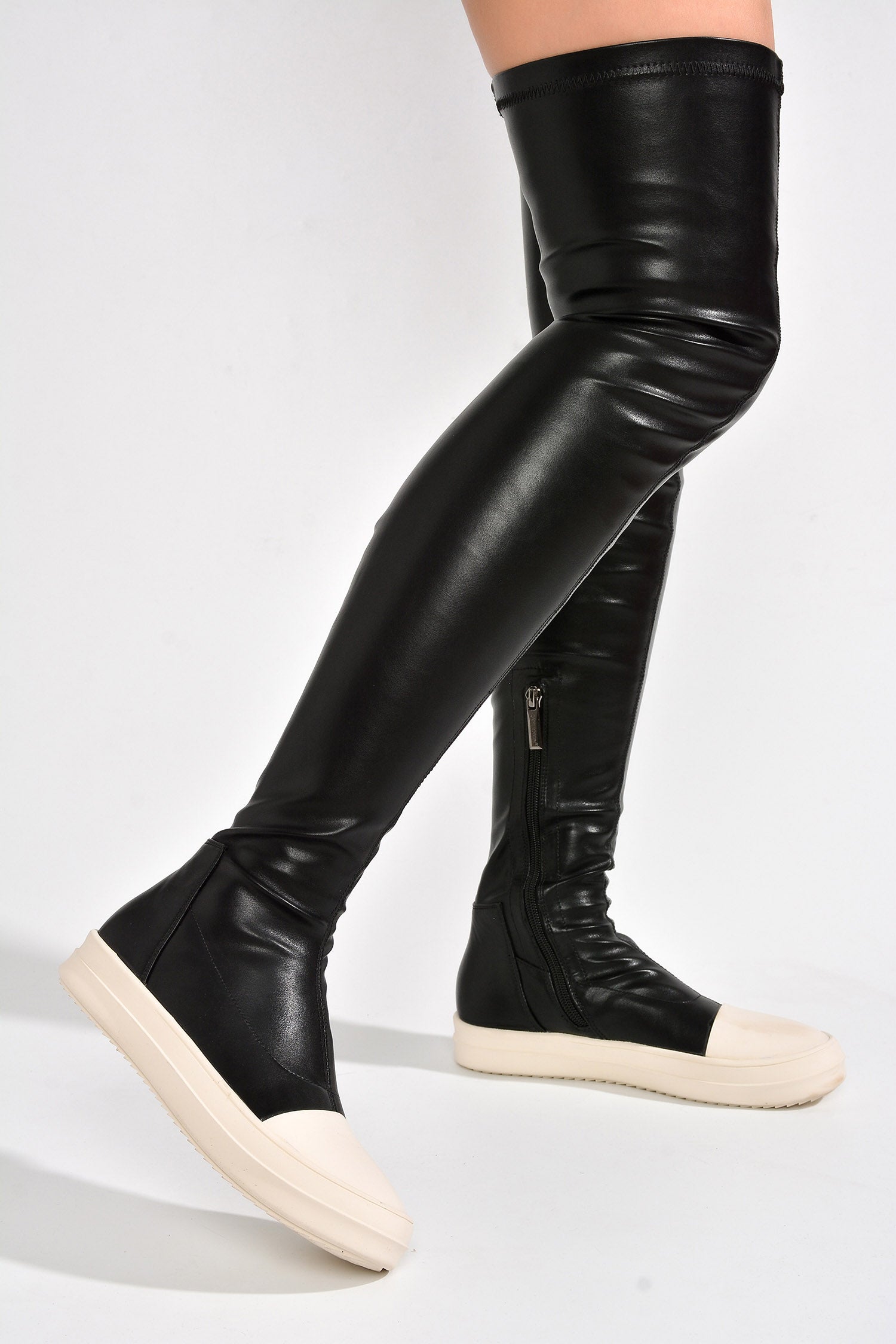 UrbanOG - Lupita Thigh High Lug Sole Flat Boots - BOOTS