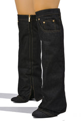 Marget Denim Pointed Toe Knee High Boots