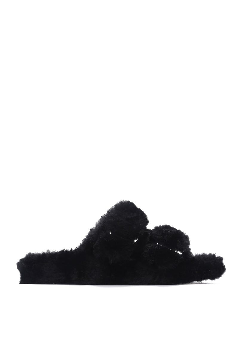Marie Fur-Coated Buckled Slide-On Sandals