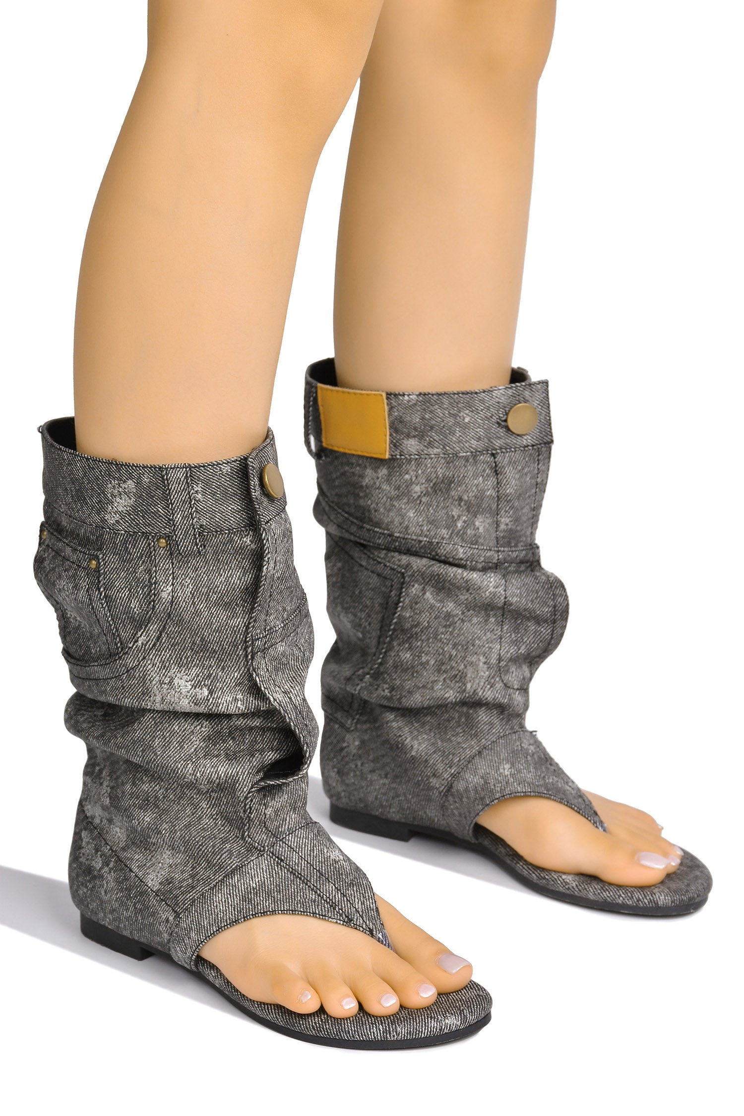UrbanOG - Matie Round Toe Ankle Length Denim Sandals - SANDALS