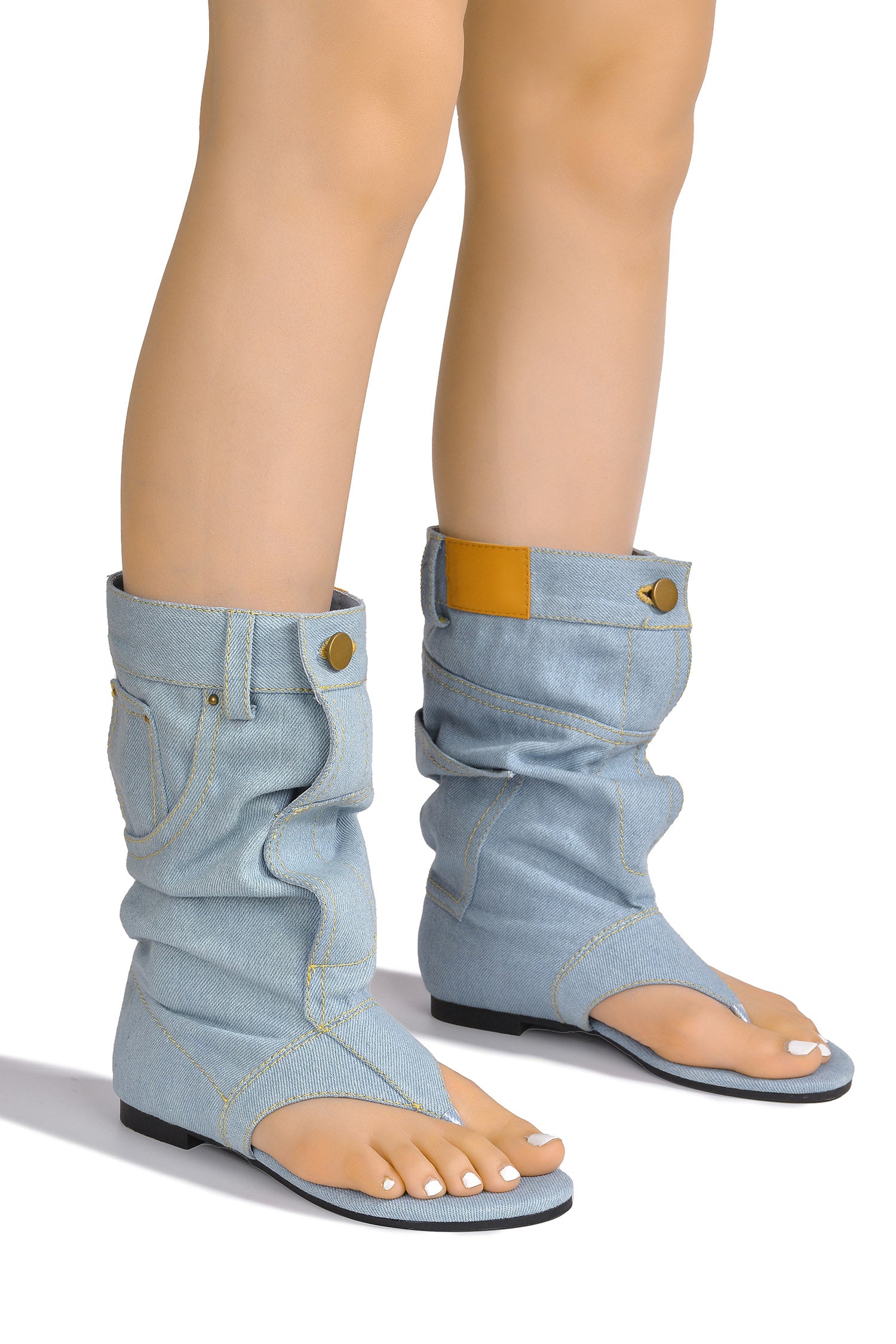 UrbanOG - Matie Round Toe Ankle Length Denim Sandals - SANDALS