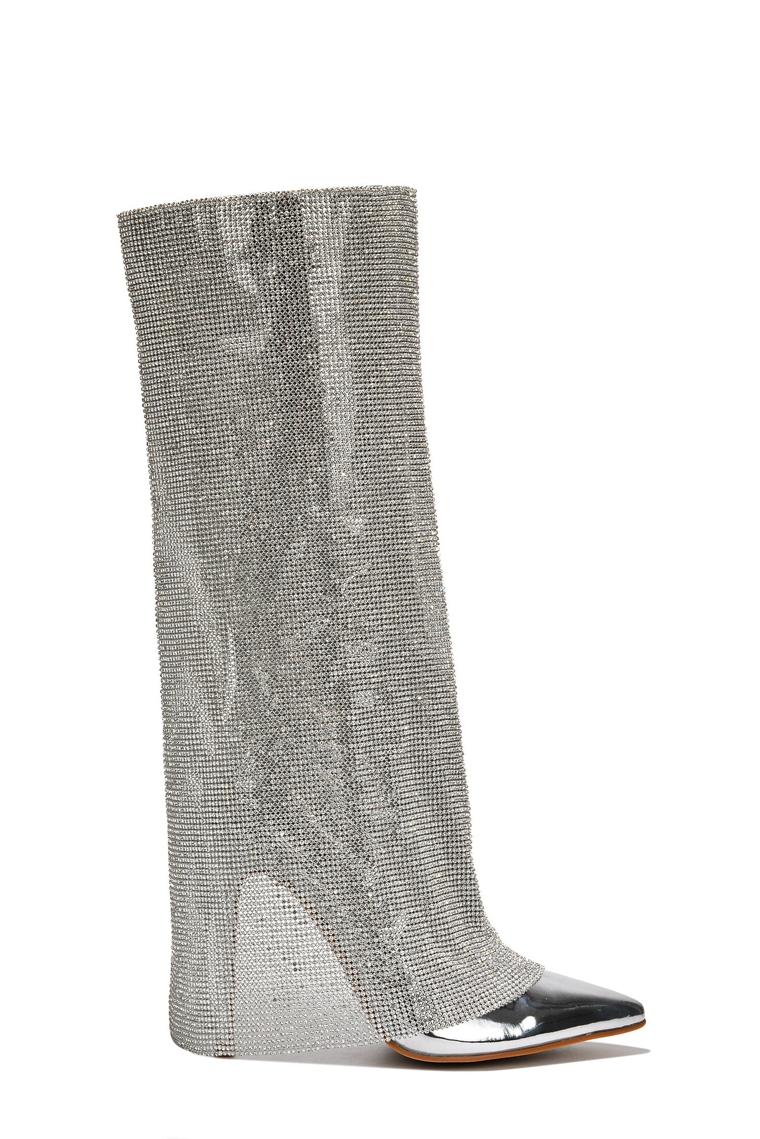 UrbanOG - Metizer Pointed Toe Rhinestone Fold Over Stiletto Boots - BOOTS