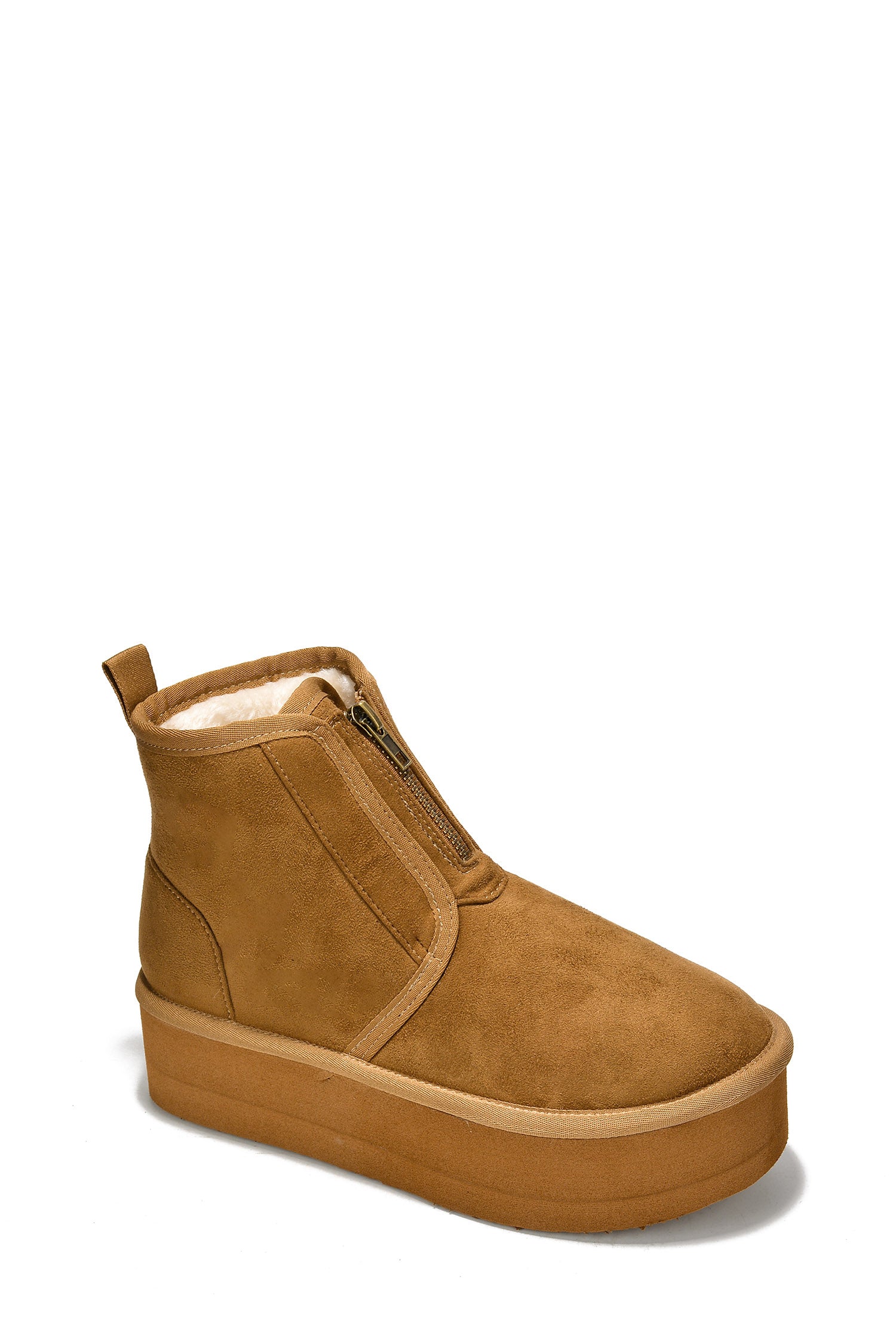 UrbanOG - Miane Fur-Lined Platform Suede Ankle Booties - BOOTIES