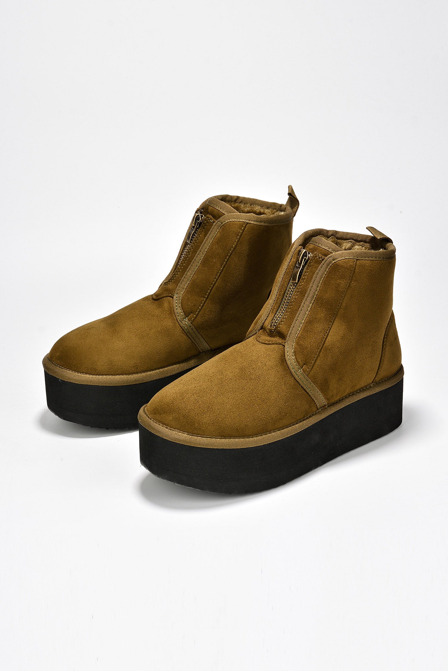 UrbanOG - Miane Fur-Lined Platform Suede Ankle Booties - BOOTIES