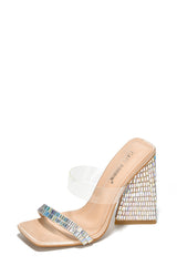 Milus Open Toe Block Heels with added Clear Upper Strap and Mirr