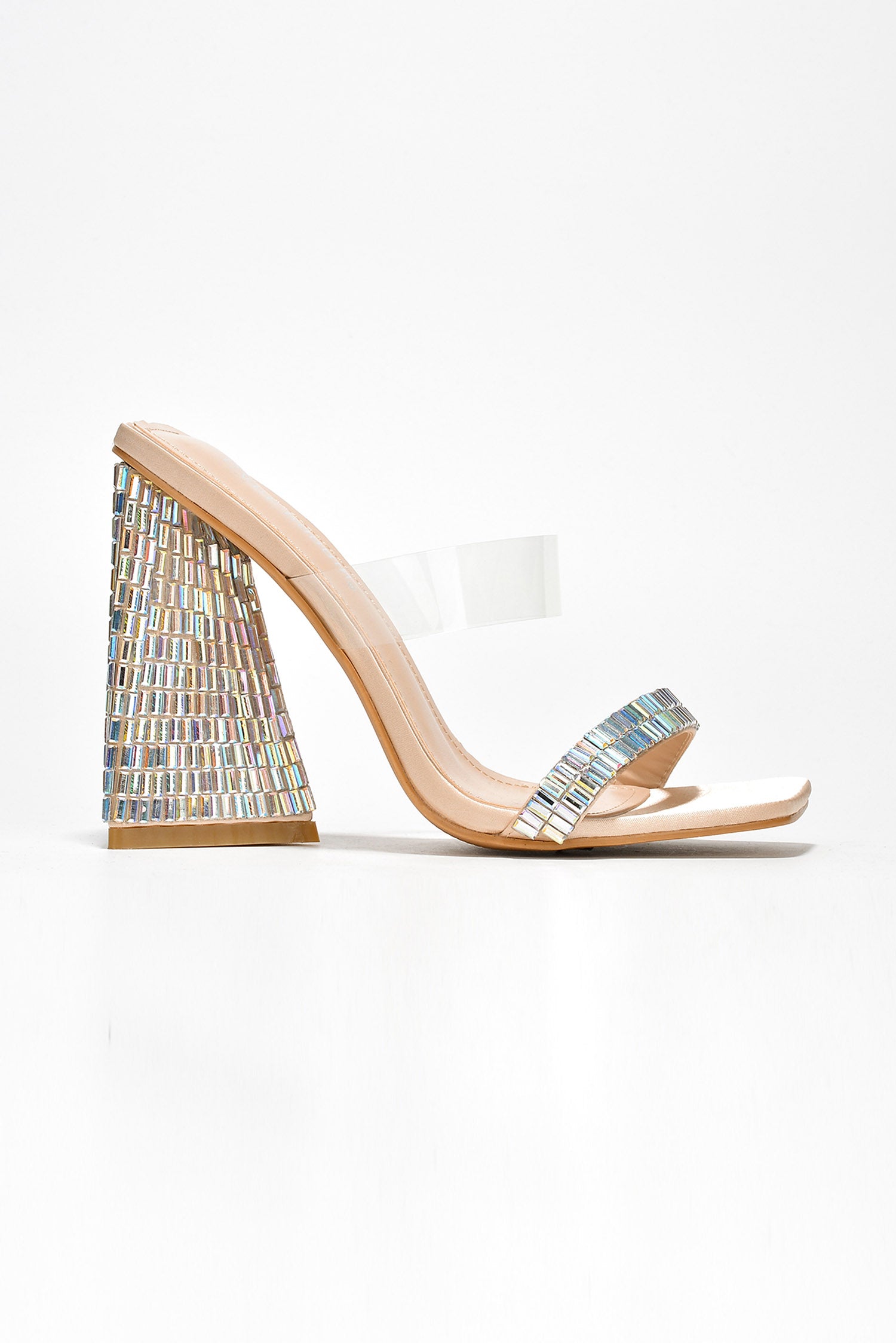 UrbanOG - Milus Open Toe Block Heels with added Clear Upper Strap and Mirr - HEELS