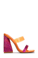 Milus Open Toe Block Heels with added Clear Upper Strap and Mirr