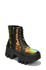 Mishka Multicolor Metallic Chunky Lug Sole Boots