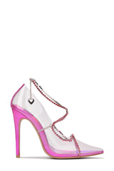 Moan Crystal Chain Clear Pointy Toe Heels