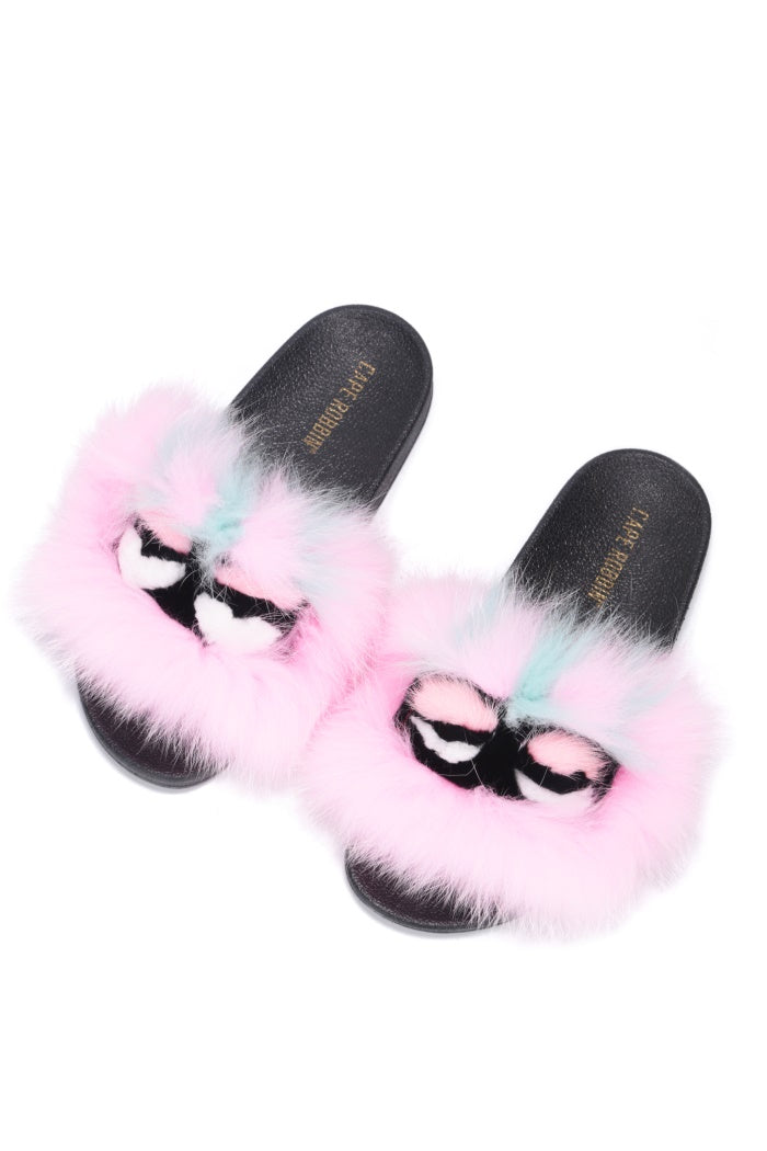 UrbanOG - Mochi Fur Round Toe Flat Slider Sandals - SANDALS