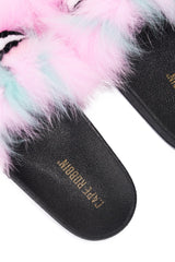 Mochi Fur Round Toe Flat Slider Sandals