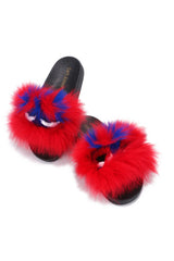 Mochi Fur Round Toe Flat Slider Sandals