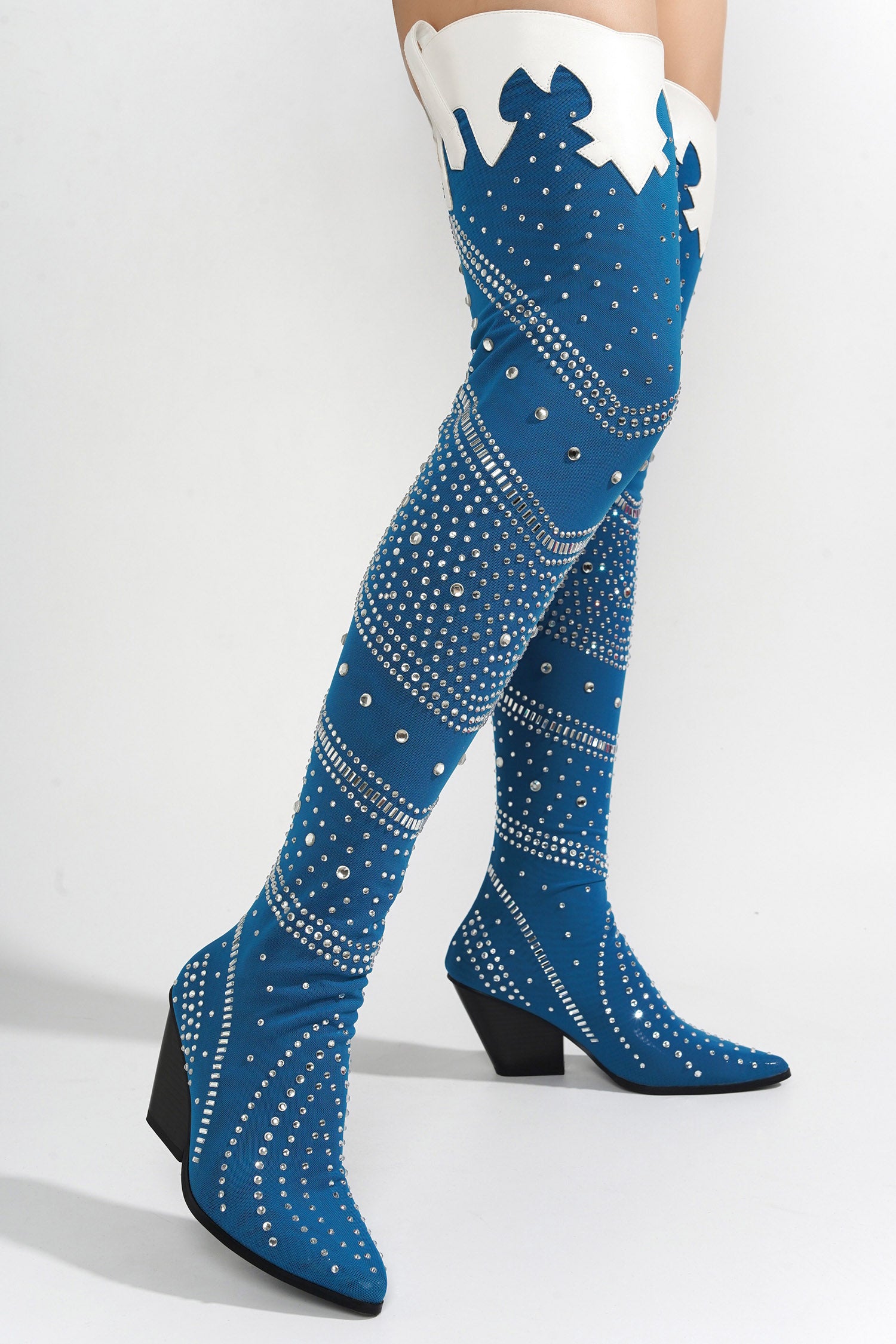 UrbanOG - Modim Thigh High Boots w/ Rhinestone & Gems - BOOTS
