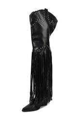 Montana Fringe Pointy Toe Thigh-High Boots