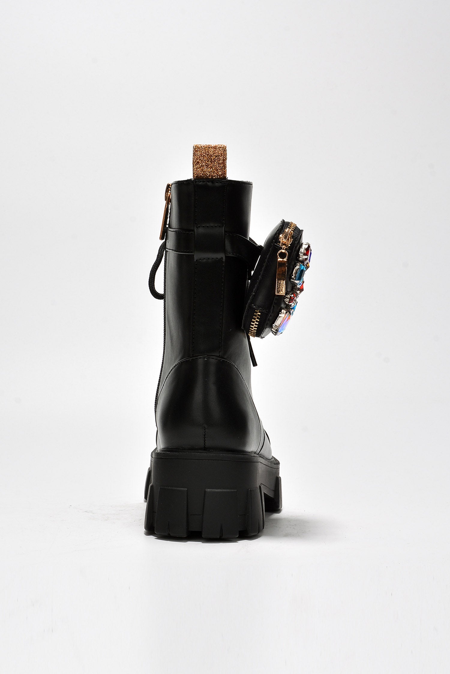 UrbanOG - Nemoya Gem-Studded Pouch Stylish Combat Boots - BOOTIES