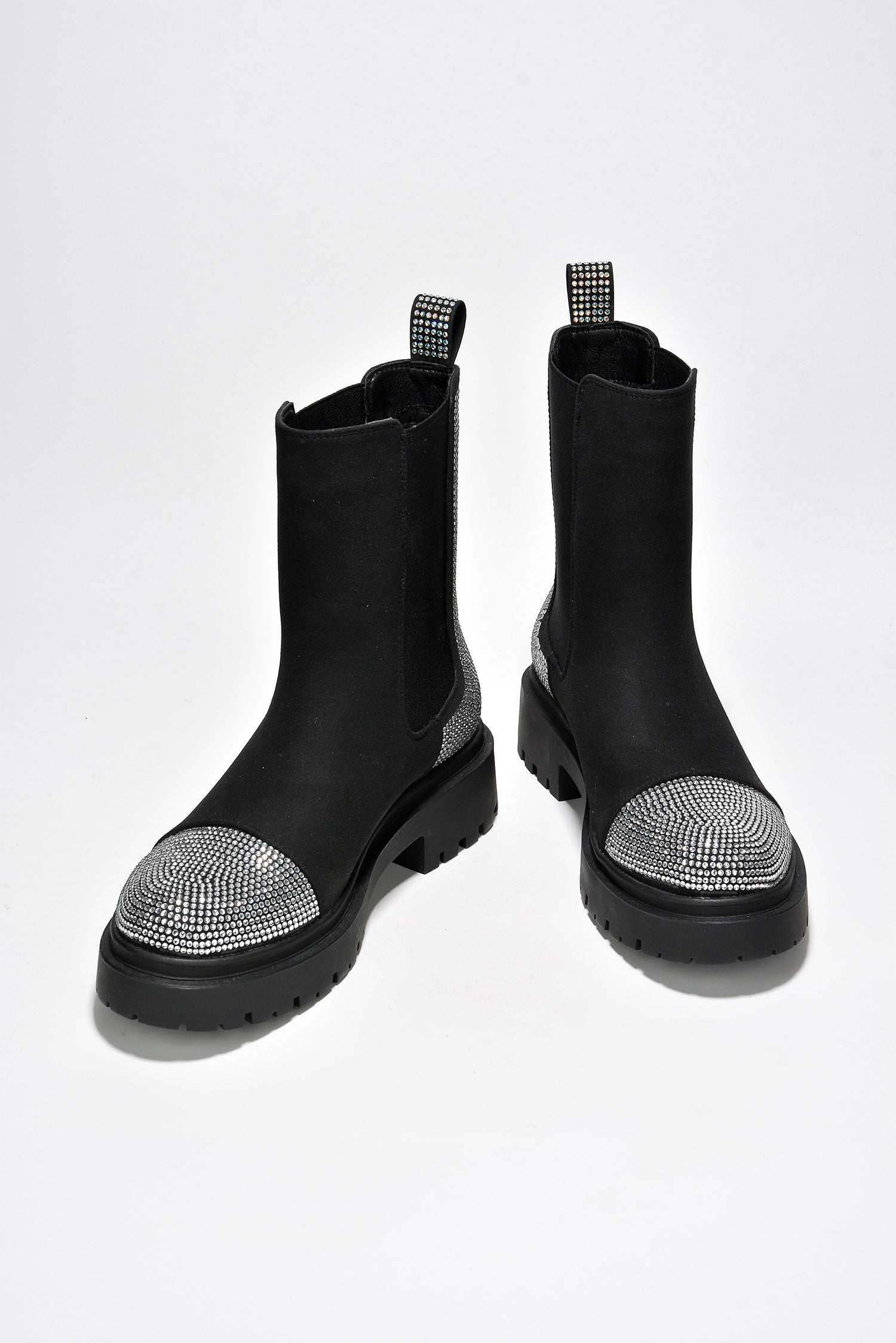UrbanOG - Nineo Rhinestone-Laced Knit Chelsea Boots - BOOTIES