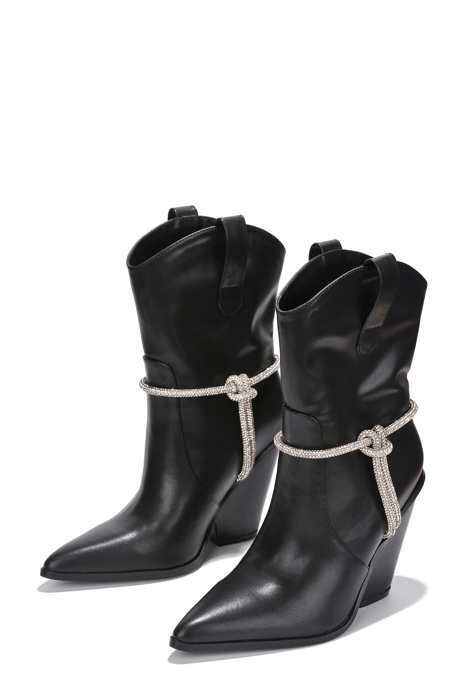 UrbanOG - Omeya Rhinestone Rope Block Heel Cowboy Boots - BOOTIES