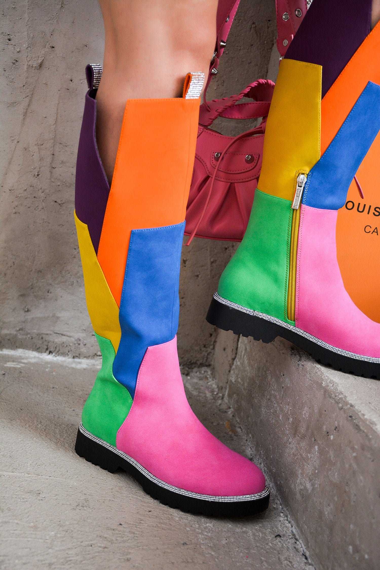 UrbanOG - Aldea Rhinestone Pull Tabs Knee High Boots - BOOTS