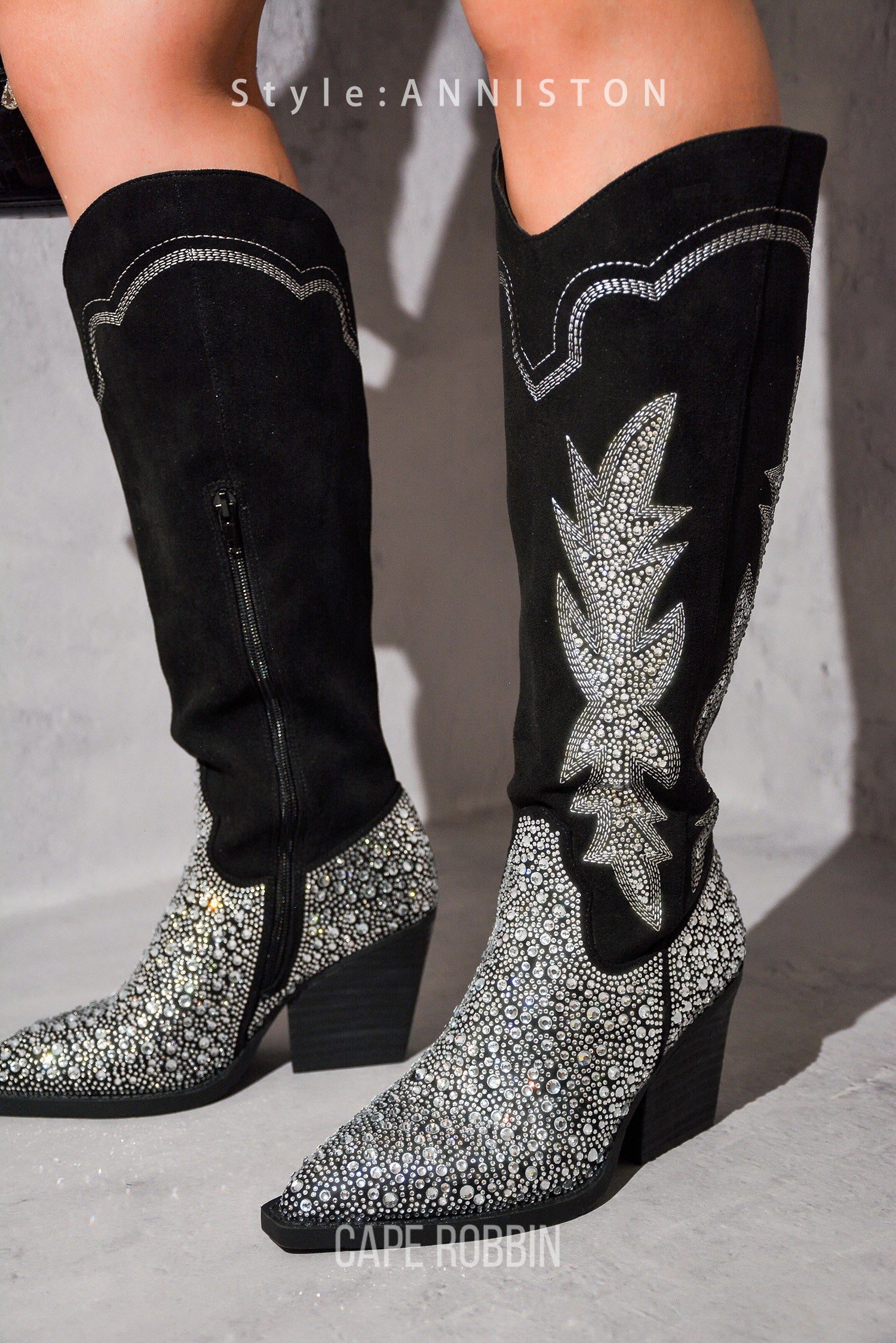 UrbanOG - Anniston Rhinestone Pointy Toe Cowboy Boots - BOOTS