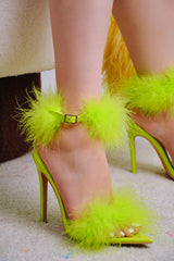 Bruzz Pointed Toe Feather Stiletto Heels