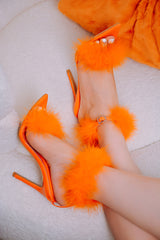 Bruzz Pointed Toe Feather Stiletto Heels