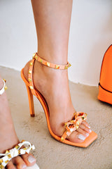 Cafenoir Spiked Bow Square Toe High Heels