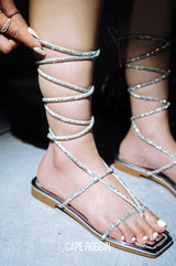 Dolphin Rhinestone Lace Up Square Toe Sandals