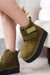 Felia Double Velcro Platform Suede Booties