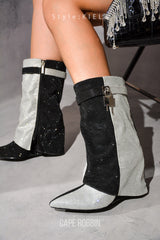 Kiela Rhinestone Coated Fold Over Ankle Boots