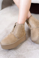 Miane Fur-Lined Platform Suede Ankle Booties