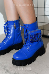 Nemoya Gem-Studded Pouch Stylish Combat Boots