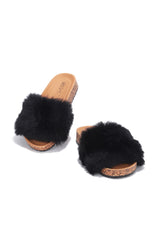 Peppa Fur Cork Round Toe Lug Flat Sandals