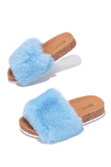 Peppa Fur Cork Round Toe Lug Flat Sandals