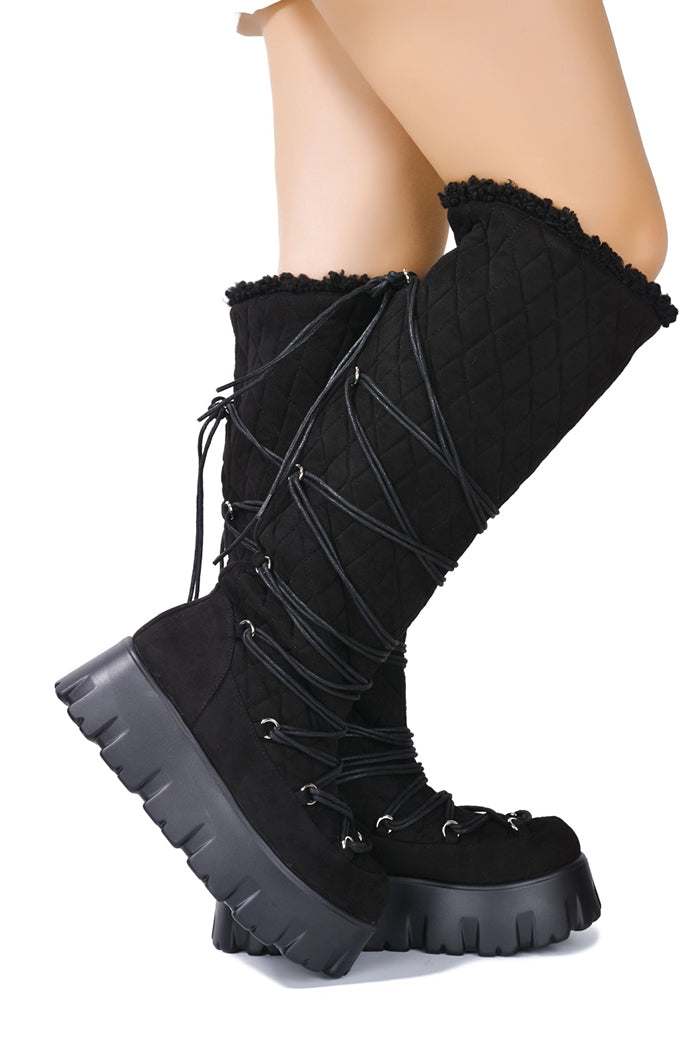 UrbanOG - Poker Strappy Platform Knee High Snow Boots - BOOTS