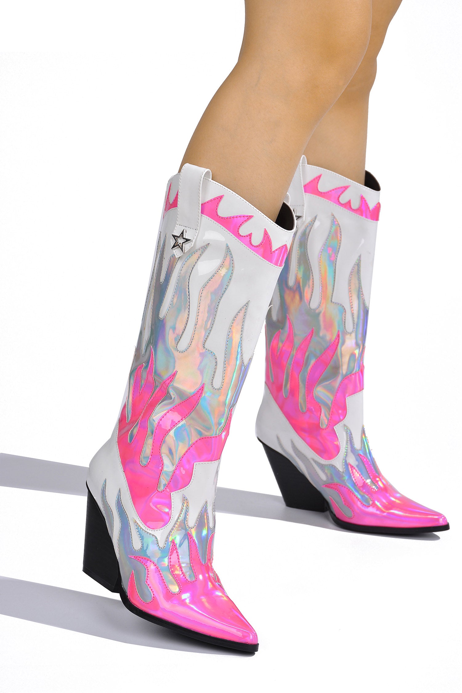 UrbanOG - Racha Pointed Toe Mid Heel Cowboy Boots - BOOTIES