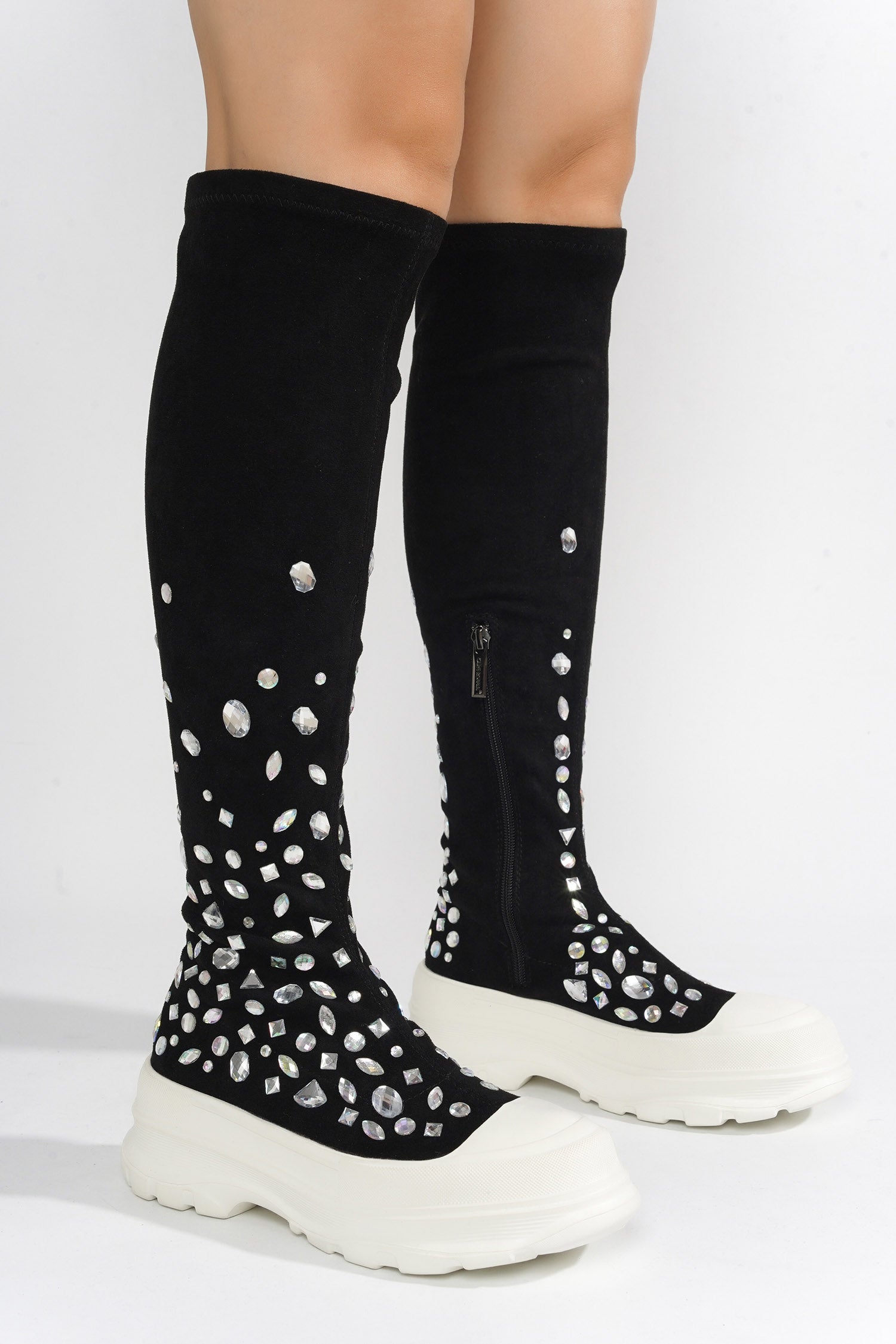 UrbanOG - Reesy Sock with Gems Knee High Sneakers - SNEAKERS