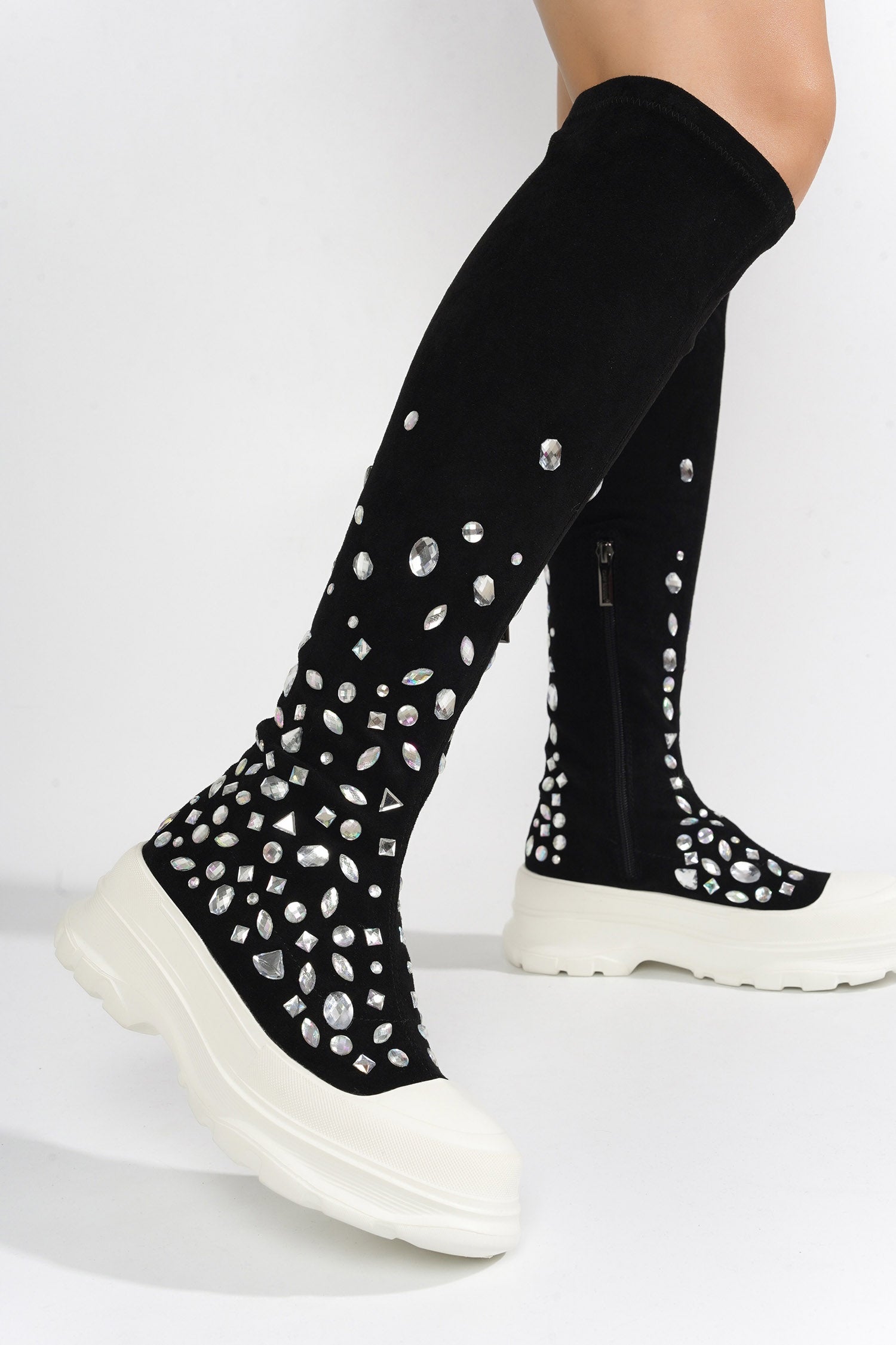 UrbanOG - Reesy Sock with Gems Thigh High Sneakers - SNEAKERS