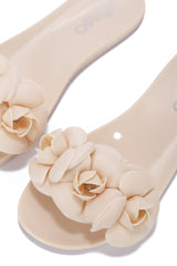 Rose Flower Detailed Flat Sandals in Sage