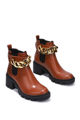 Shiba Chain Round Toe Mid Block Ankle Booties