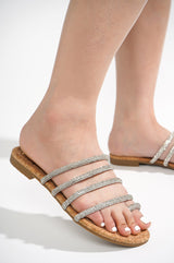 Silkey Rhinestone Crusted Straps Flat Sandals