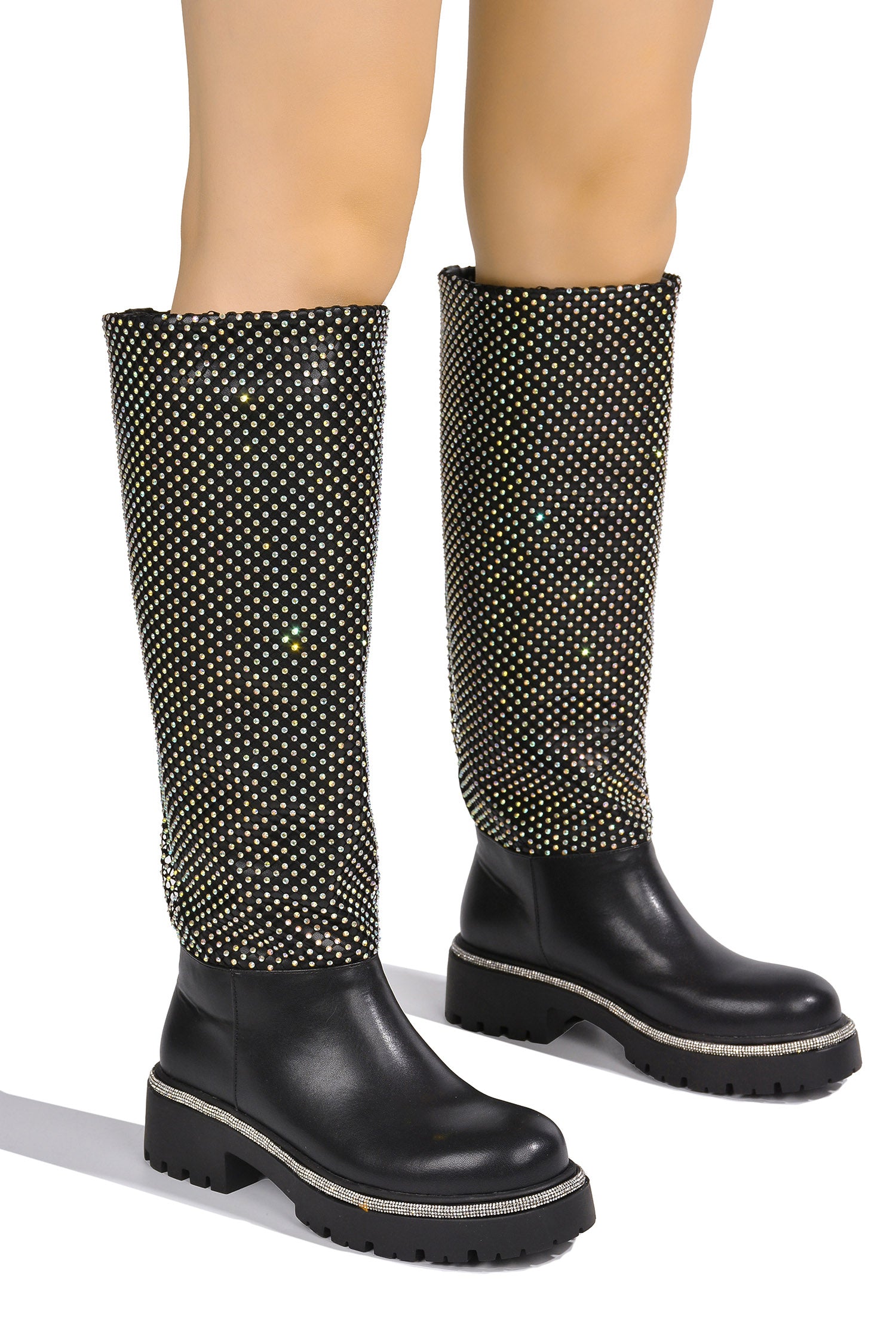 UrbanOG - Uniya Knee High Rhinestone Detailed Boots - BOOTIES