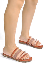 Xtreme Rhinestone Spike Trim Flat Sandals