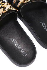 Zealand Chain Square Toe Black Flat Sandals